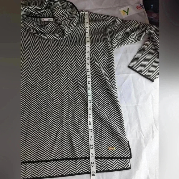 Calvin Klein Womens Sweater Houndstooth Large Pullover Cowl Neck Knit Texture - Picture 9 of 12